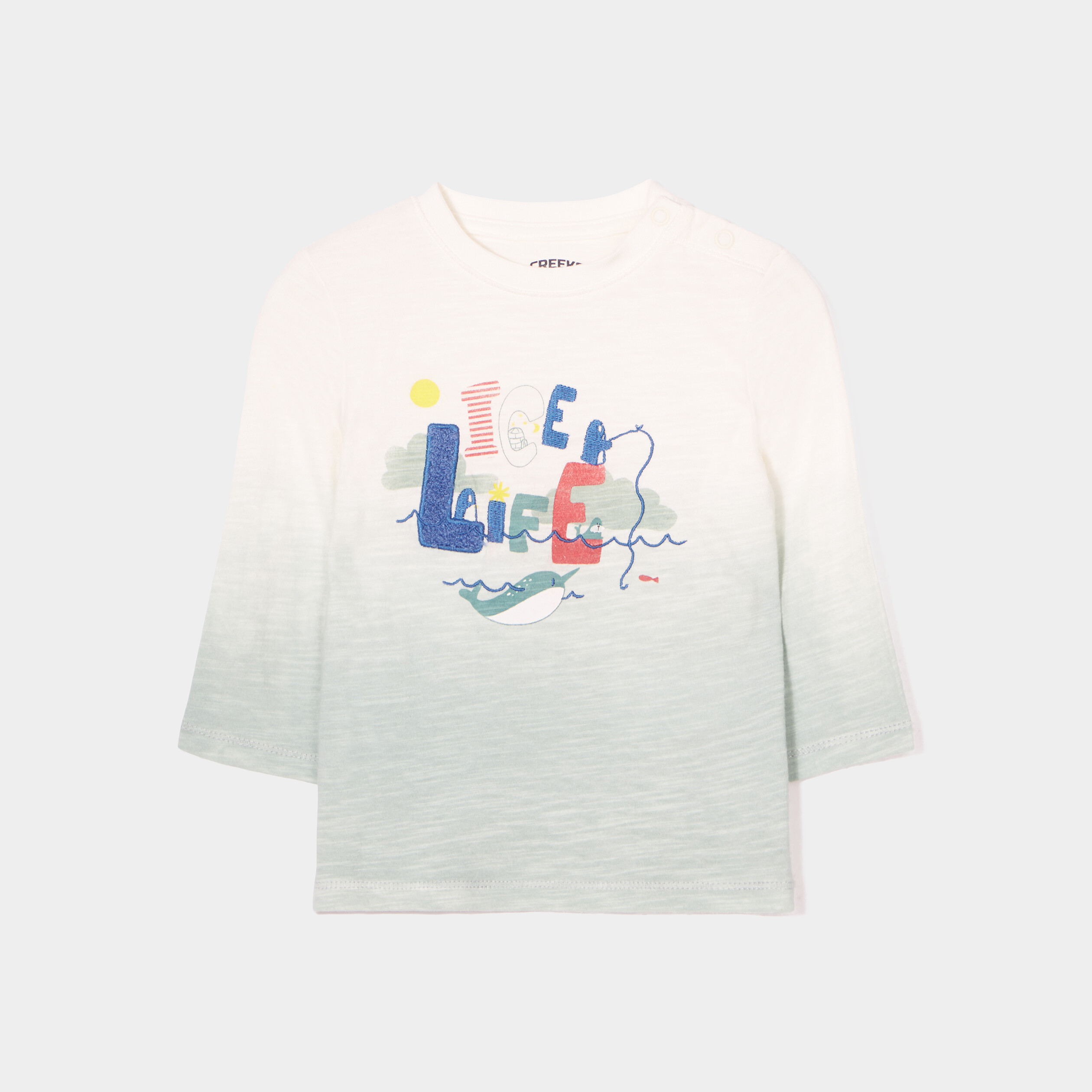 T-shirt col rond boutonné coton Creeks vert clair bébé garçon | La Halle