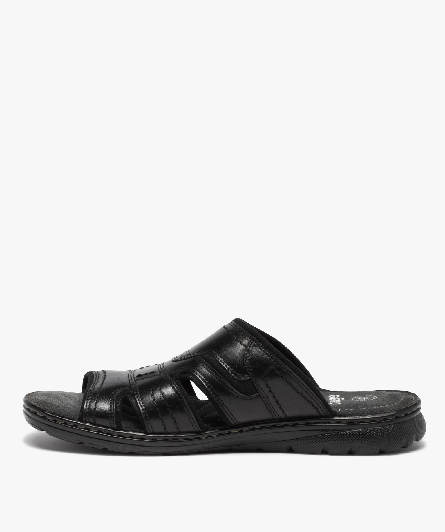 Sandales homme mules confort dessus cuir uni noir | GEMO