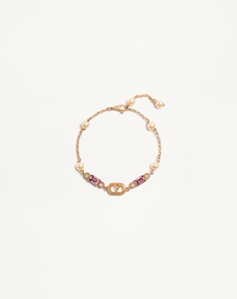 Ovalet armbånd i metal, perler og Swarovski® krystaller