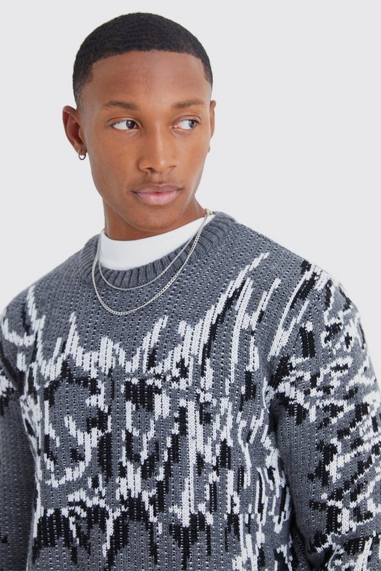 Gerippter Pullover mit Gothic-Print