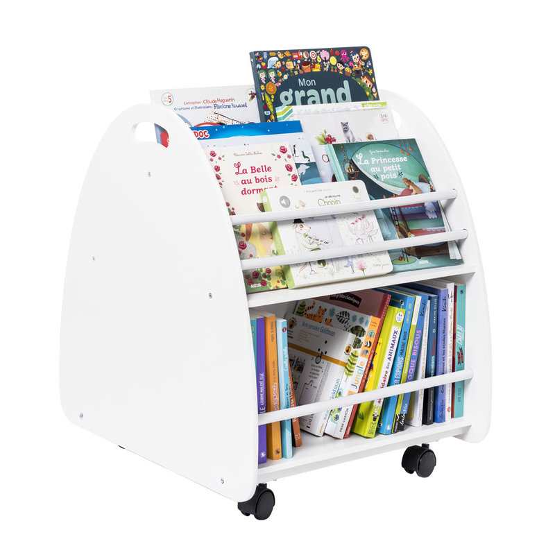 Bibliothèque à roulettes blanche avec freins Oxybul