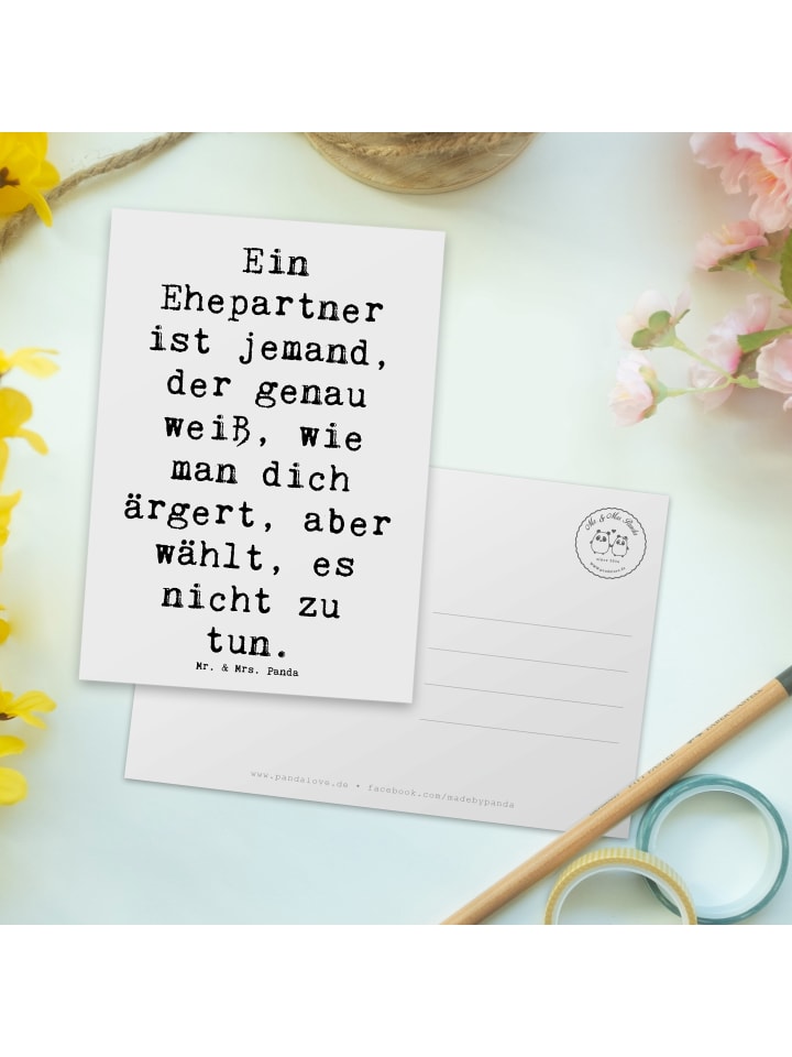 Mr. & Mrs. Panda Postkarte Ehepartner Liebe mit Spruch in Weiß günstig kaufen onesize