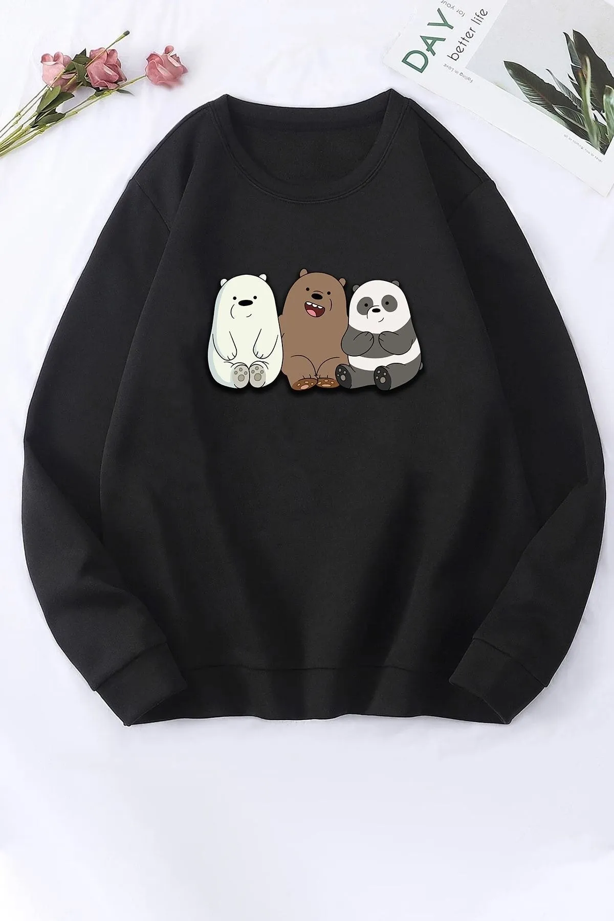 uyguntarz  Unisex-Sweatshirt mit Rundhalsausschnitt und Aufdruck „Friendly Bears“.