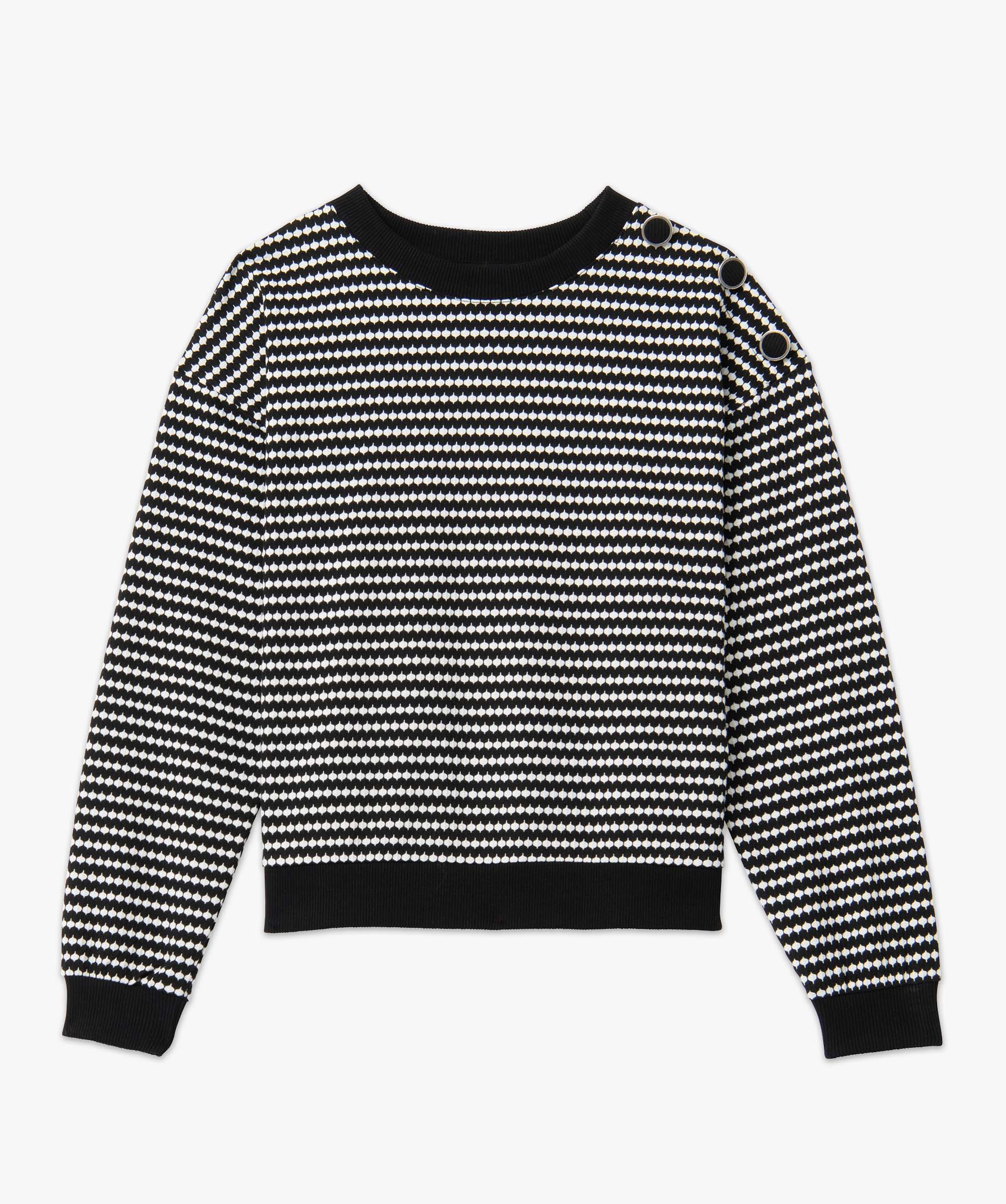 Sweat femme à motifs graphiques avec boutons sur l’épaule noir | GEMO