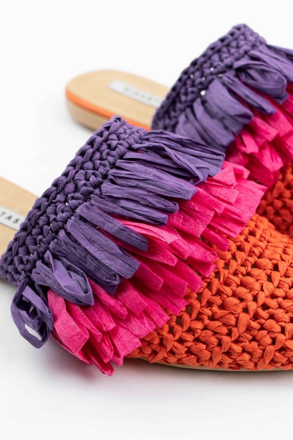 NİŞANTAŞI SHOES  Viana Orange gestrickte lila fuchsiafarbene Damenhausschuhe mit Quaste und detaillierten Details