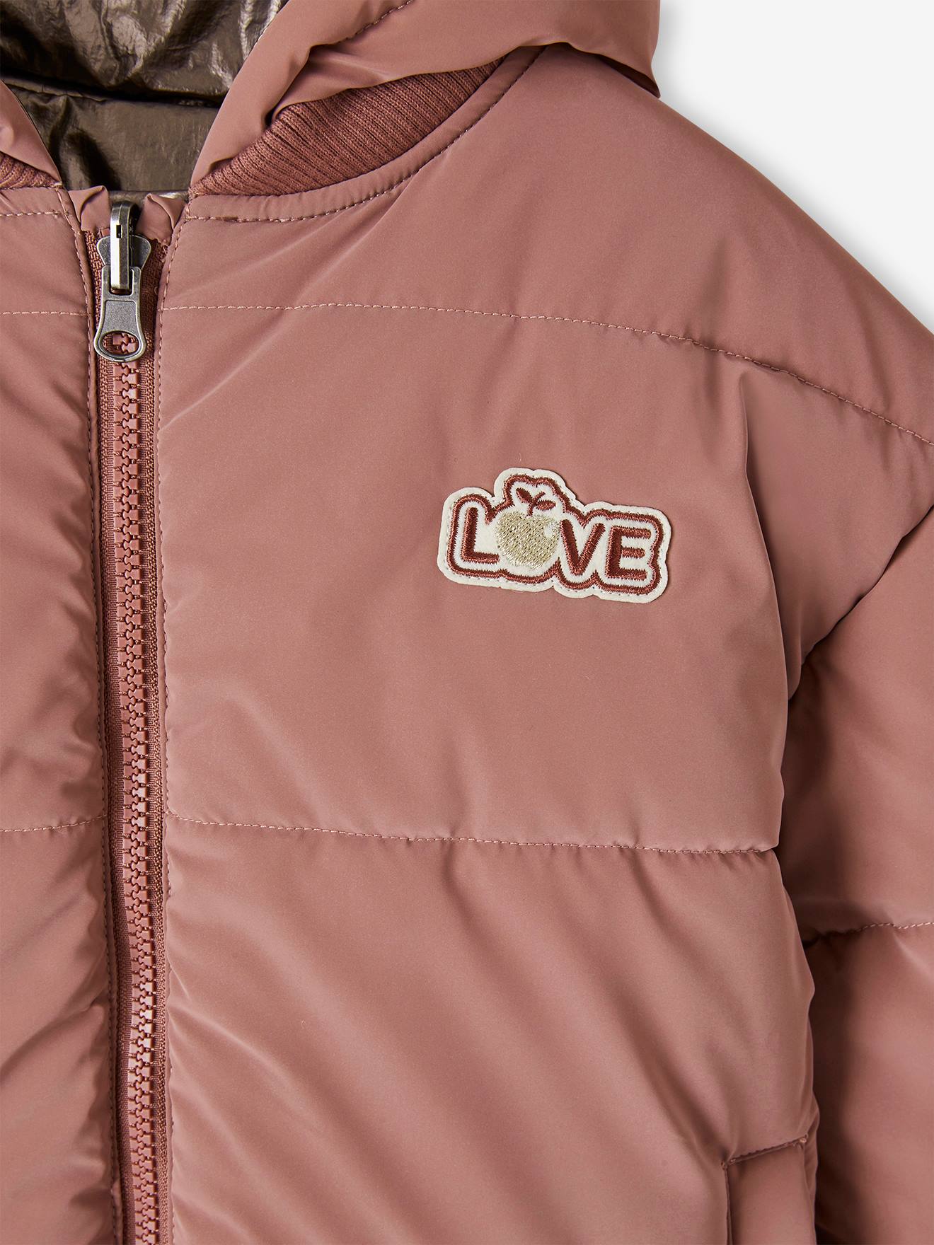 Parka à capuche réversible effet métallisé ou doudoune fille argent