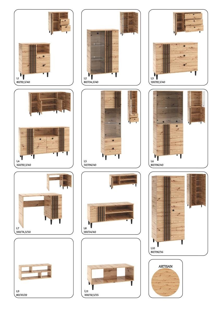 Beautysofa Kommode L3, eintürig Stauraumkommode, mit drei Schubladen, mit Lamellen, in loft Stil