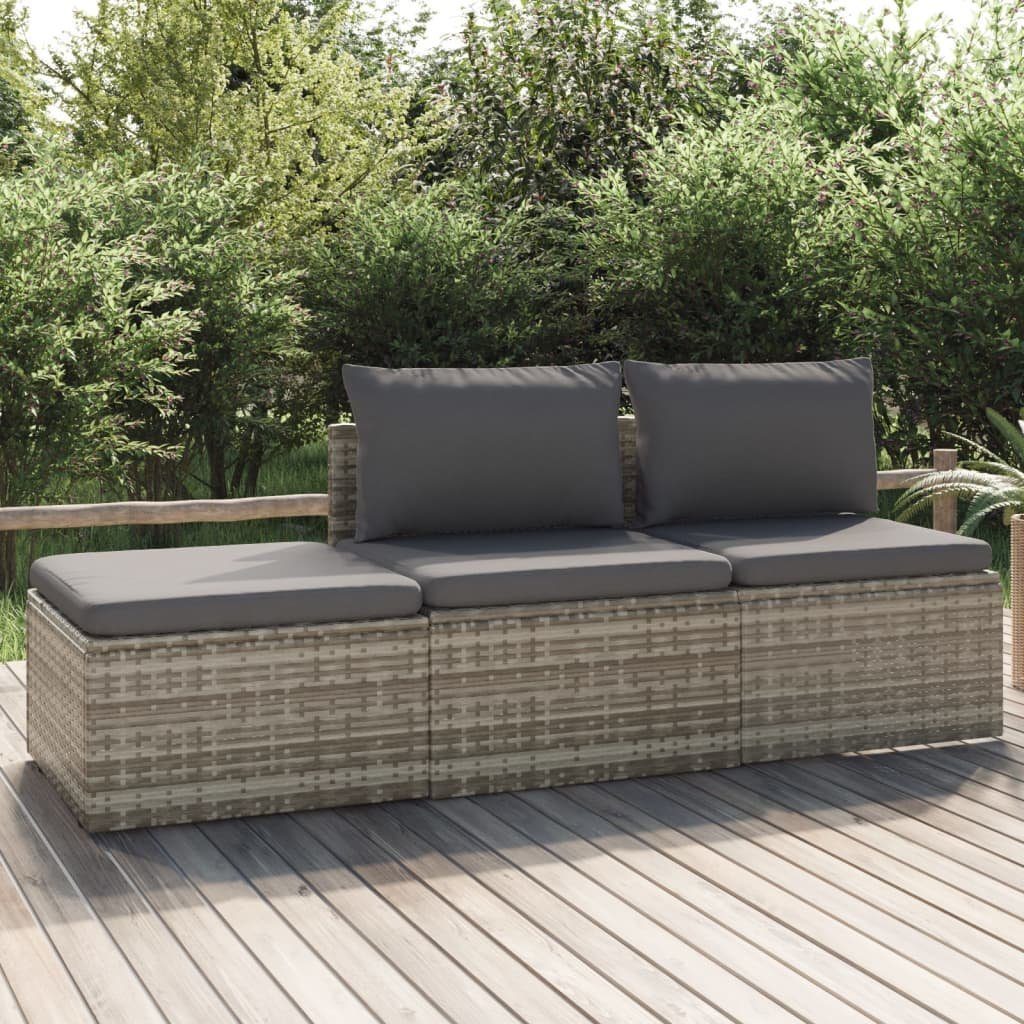 vidaXL Loungesofa 3-tlg. Garten-Lounge-Set mit Kissen Grau Poly Rattan, 1 Teile