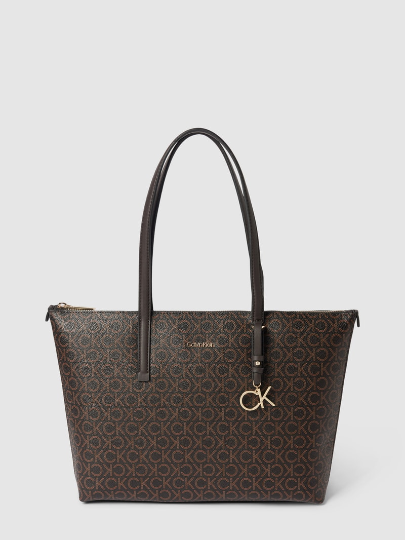 Shopper mit Label-Details in metallic in dunkelbraun