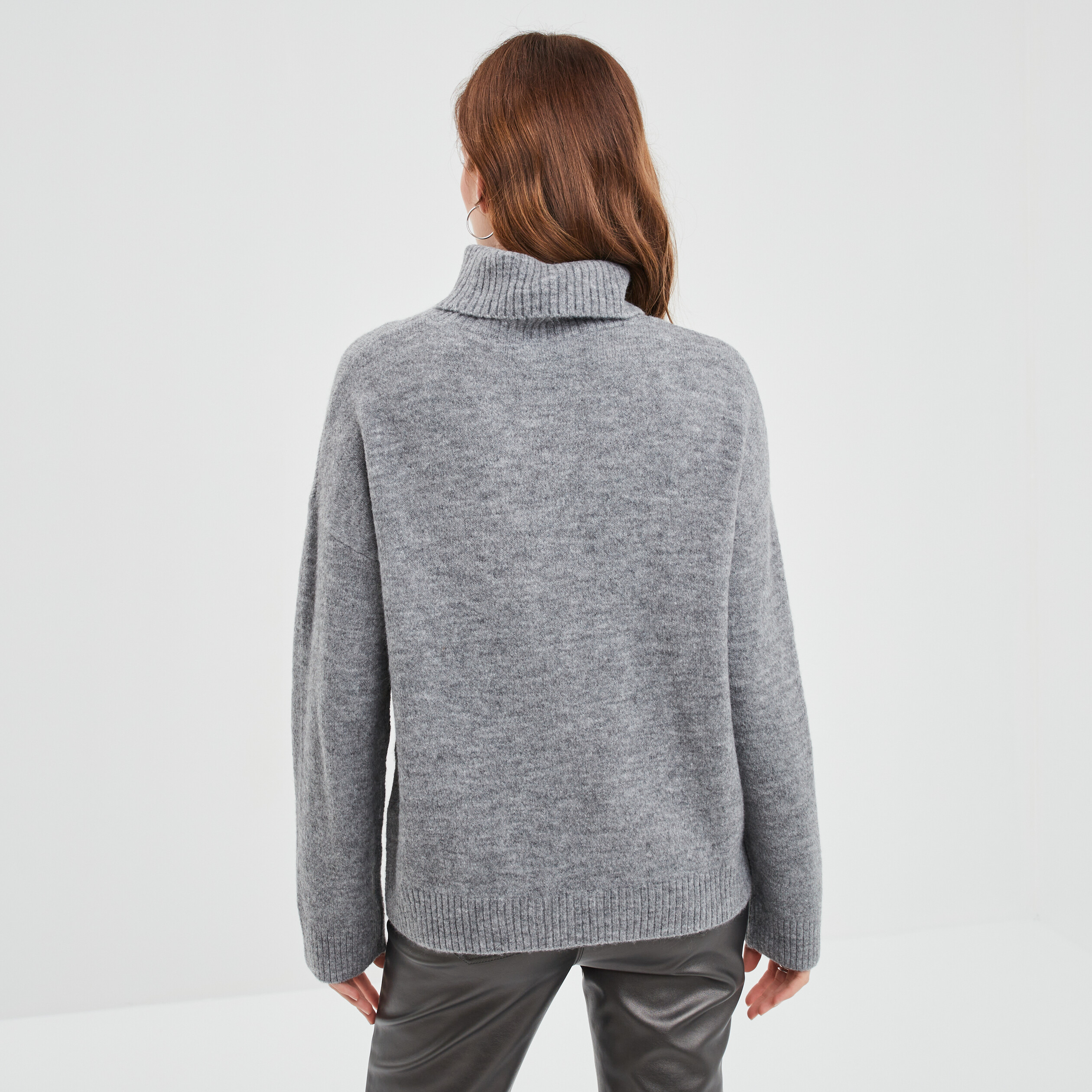 Pull col roulé droit manches longues gris clair femme | La Halle