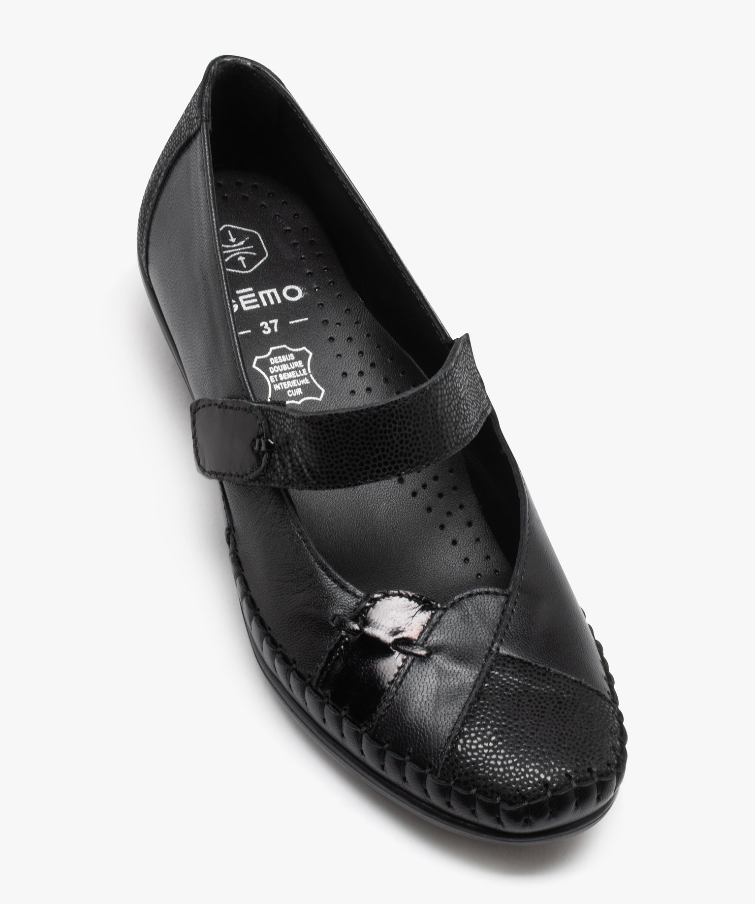 Escarpins confort femme en cuir détails brillants noir | GEMO