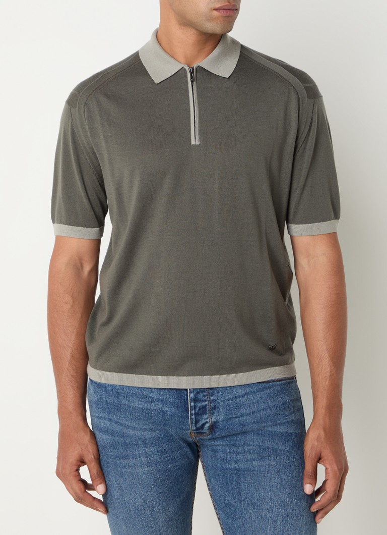 Emporio Armani Fine-knit polo in virgin wool blend with half zip
