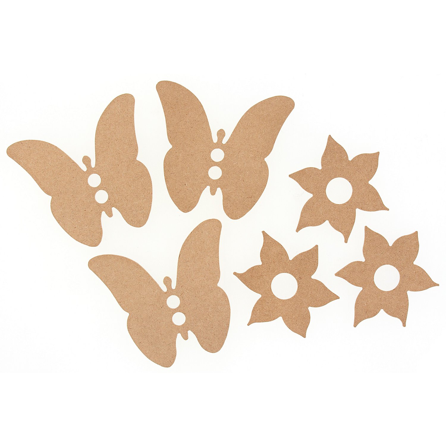 MDF-Schmetterling und Blume, 6 Stück