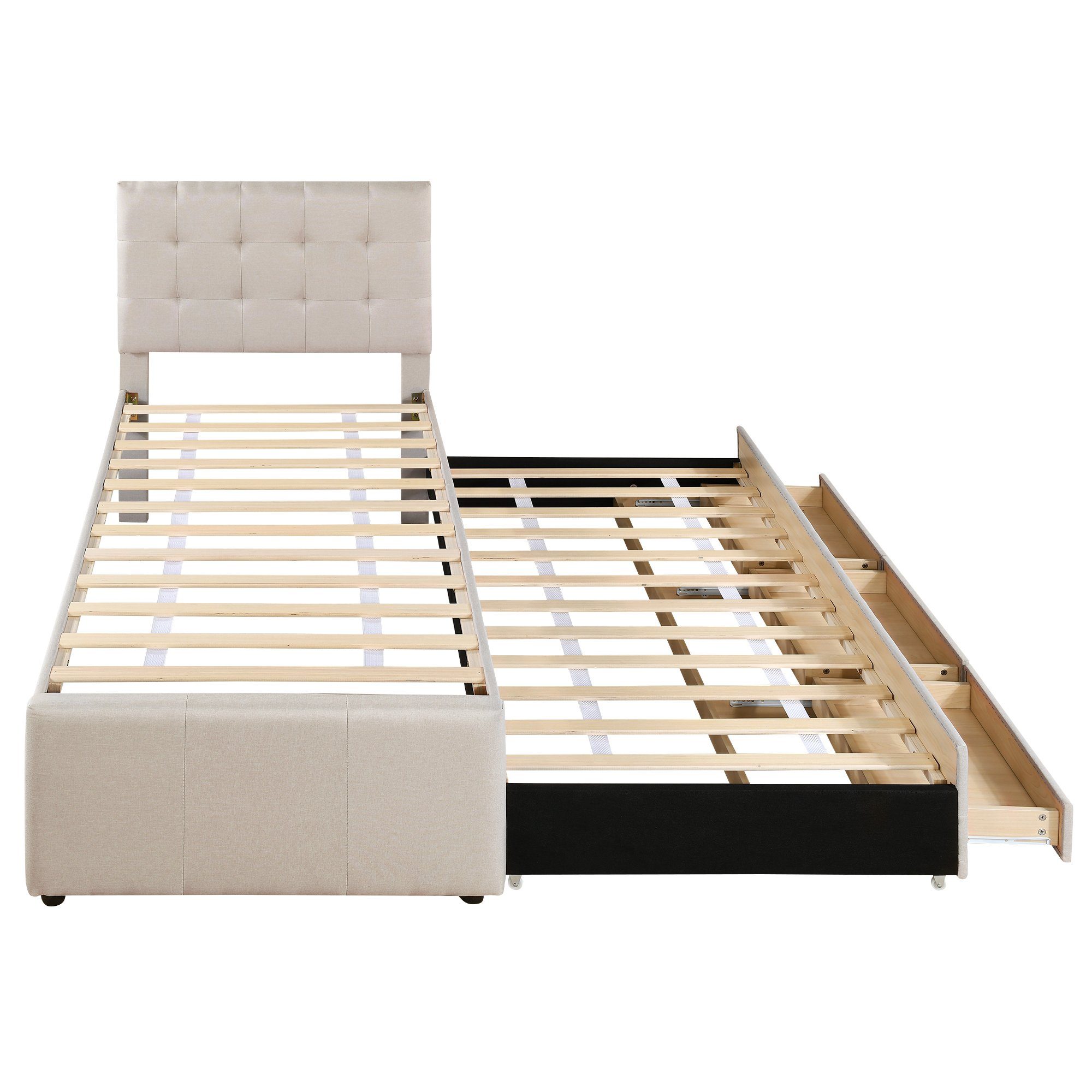 Flieks Polsterbett, Einzelbett 90x200cm mit 3 Schubladen und Unterbett 90x190cm