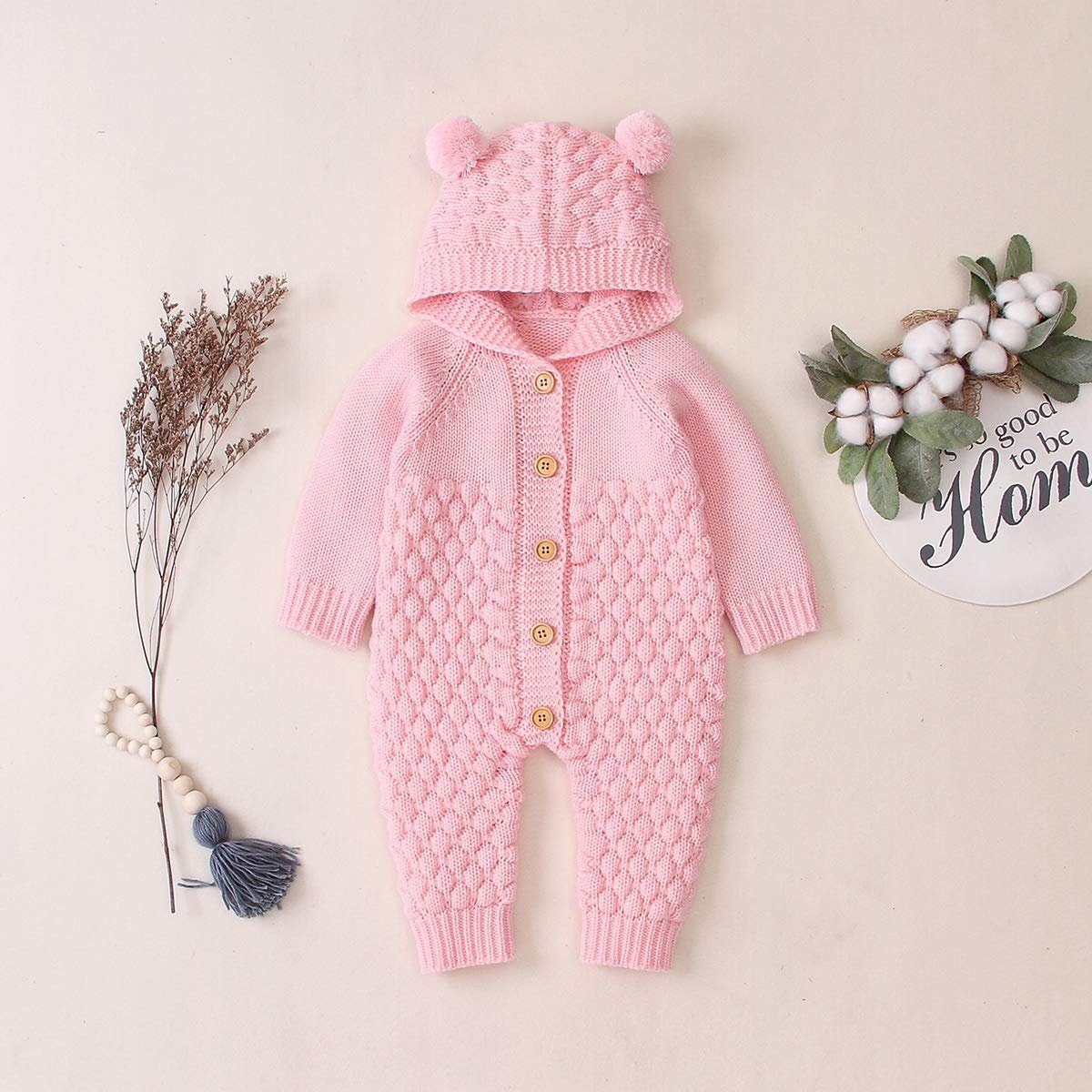 Haiaveng Strampler Baby-Ohr-Strick Overall mit Kapuze Winter Warmer