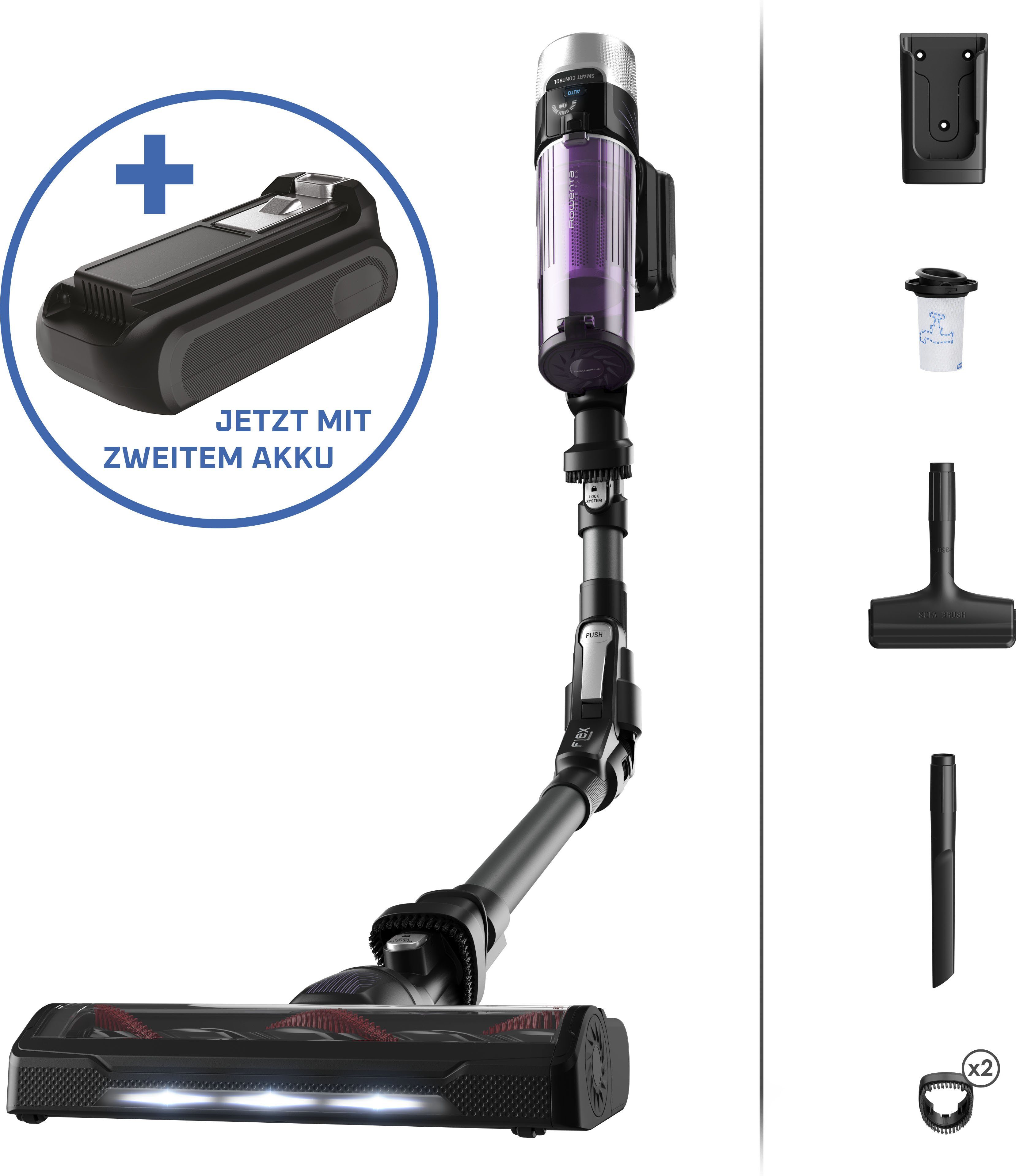 Rowenta Akku-Hand-und Stielstaubsauger HERO, RH2038 X-Force Flex 9.60 Allergy, 250 W, beutellos, kabellos, hohes Fassungsvermögen, Flex-Gelenk, lange Betriebsdauer