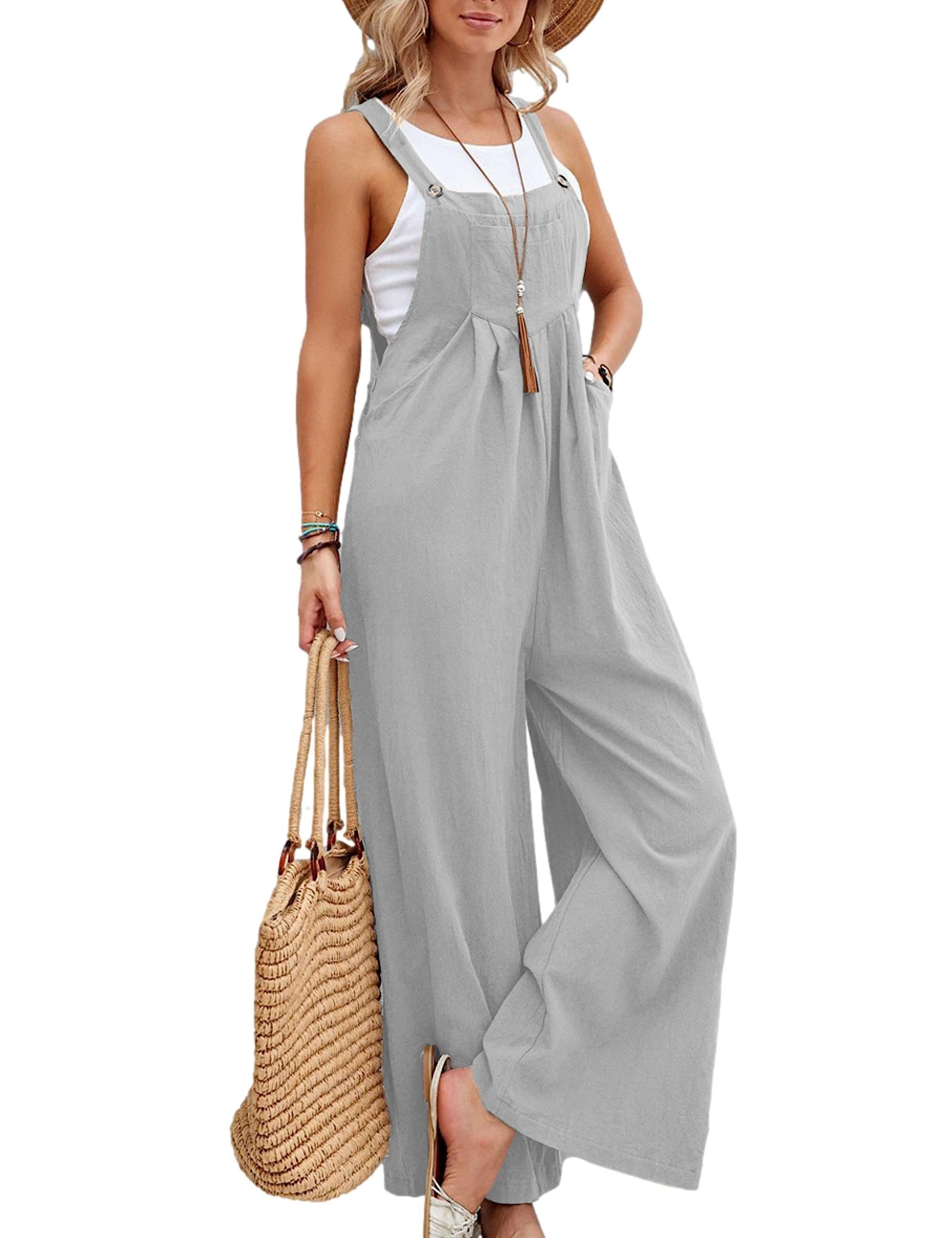 B.X Arbeitslatzhose Damen-Overall mit verstellbaren Schultergurten, Hose mit weitem Bein Schwarzes Leinen, ärmellos, lässig, lockere Taschen mit hoher Taille
