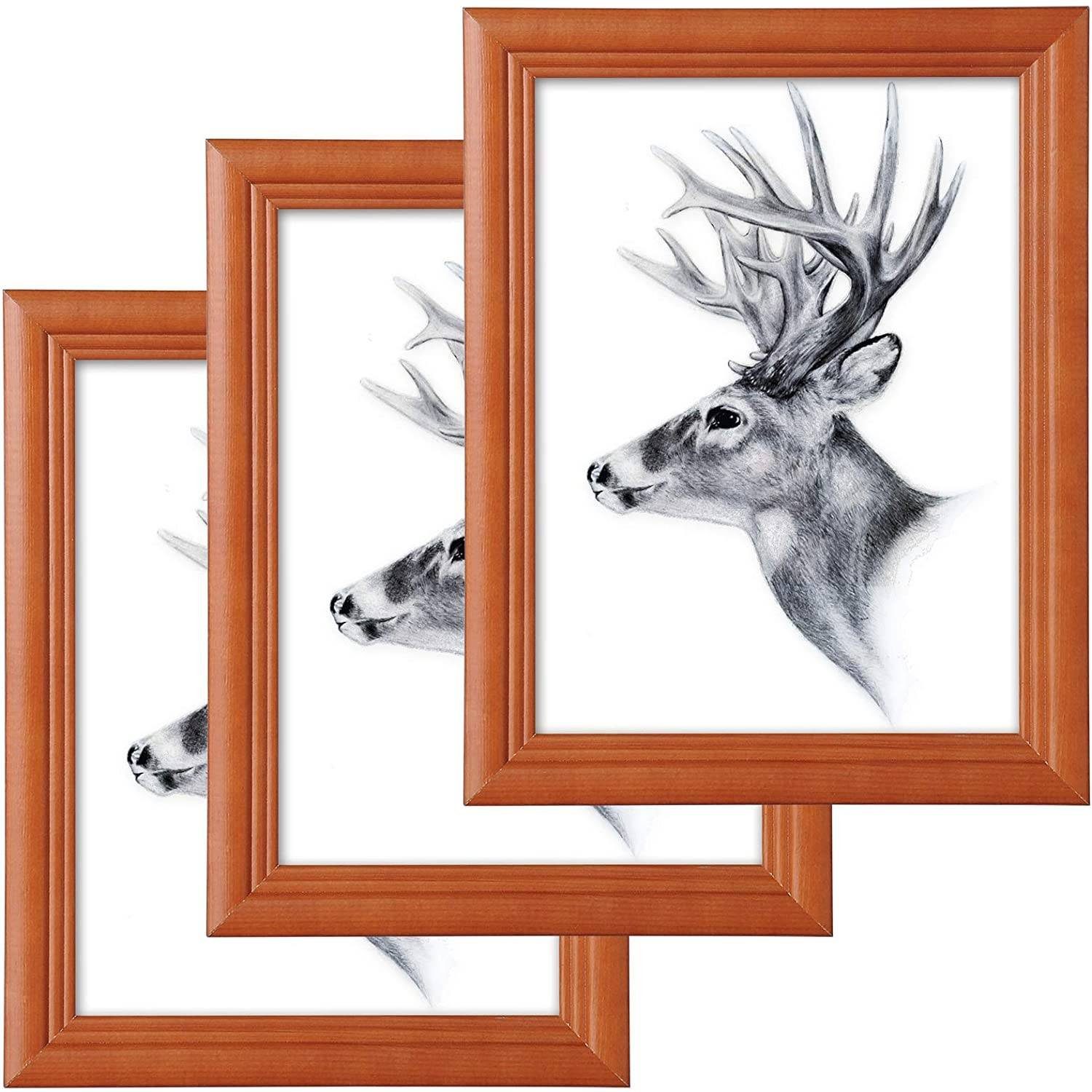 Woltu Bilderrahmen, 3er-Set Fotogalerie, Holz Rahmen, Glasscheibe