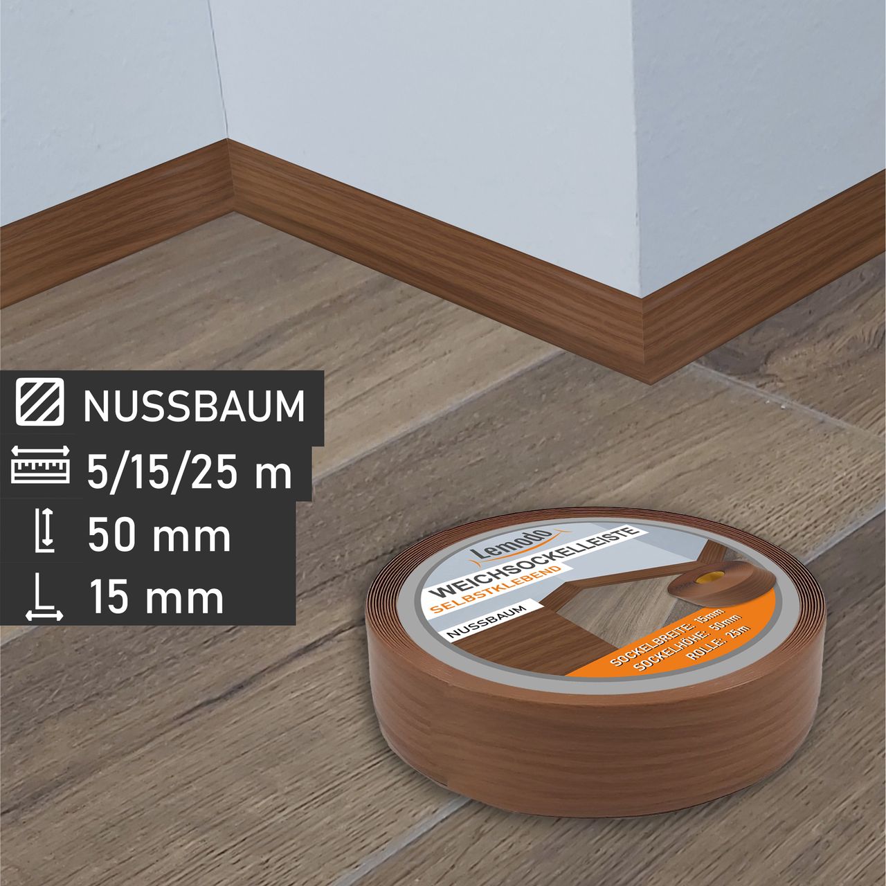 Lemodo Weichsockelleiste nussbaum, 25m Rolle
