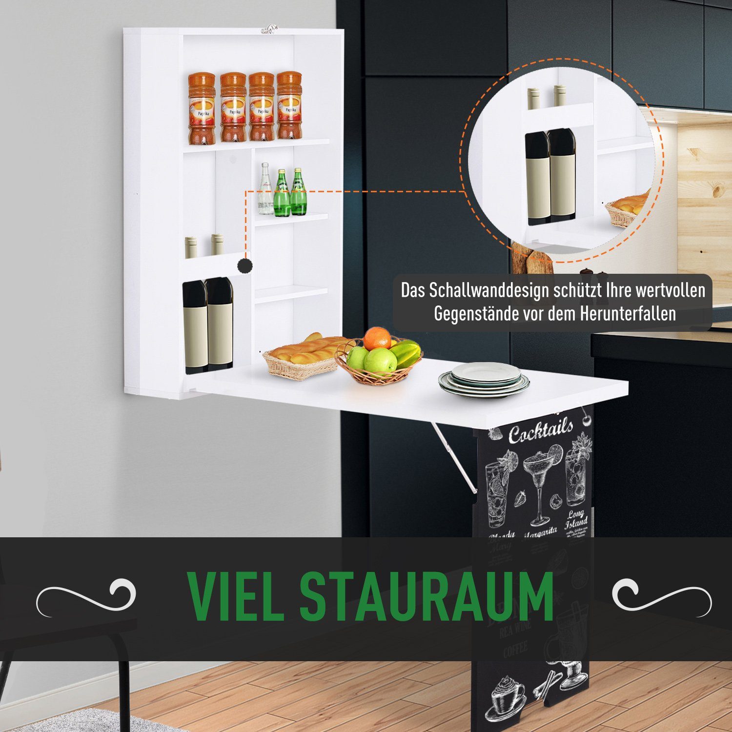 HOMCOM Klapptisch Klappschreibtisch mit Tafel