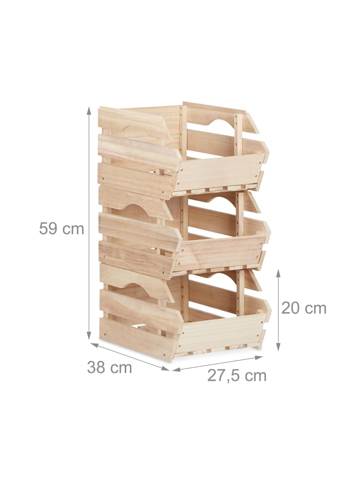 relaxdays Stappelkisten in Natur - (B)27,5 x (H)20 x (T)38 cm günstig kaufen onesize