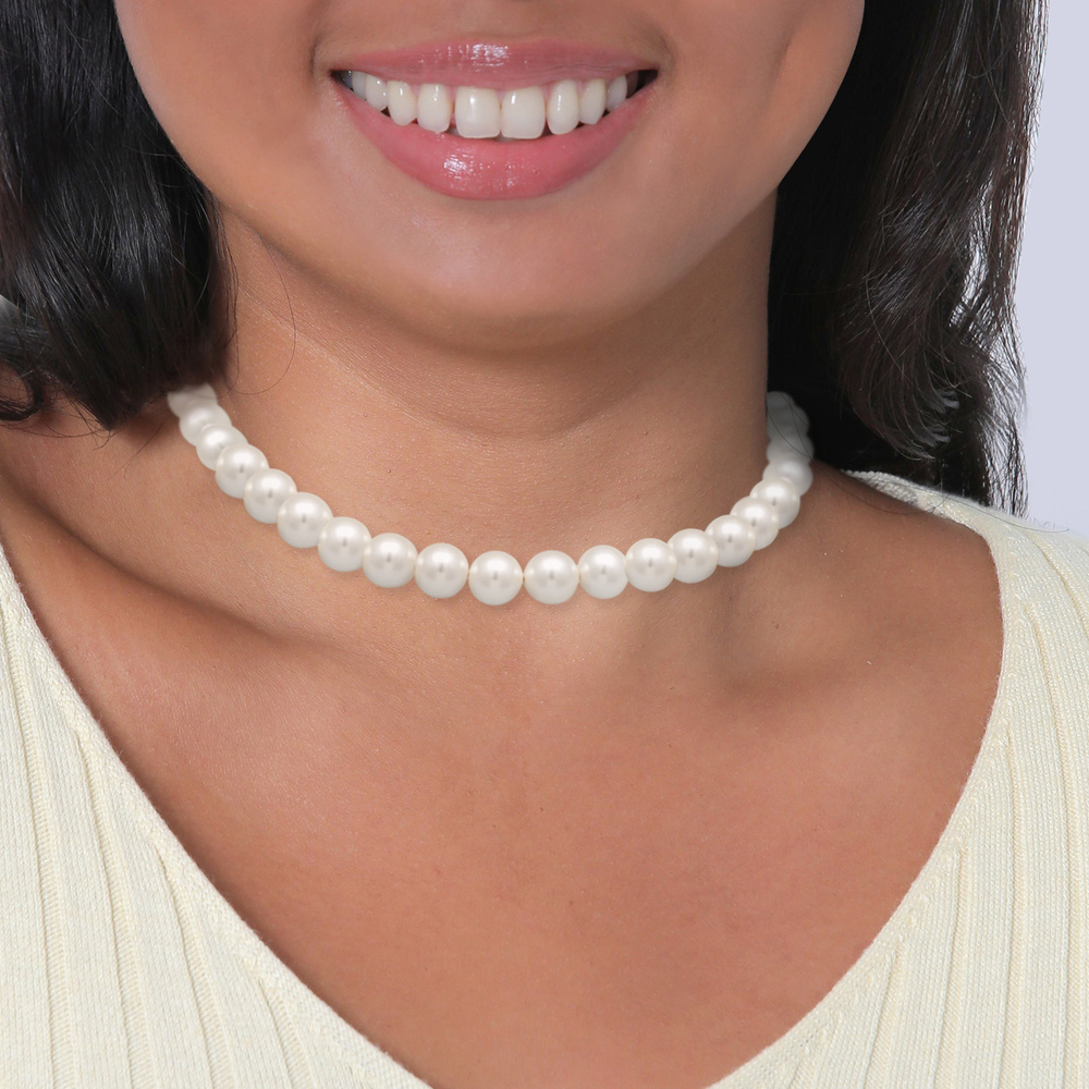 Elli Elli Collier Femmes Tendance T-Bone fermoir avec perles de coquillage en argent s collier