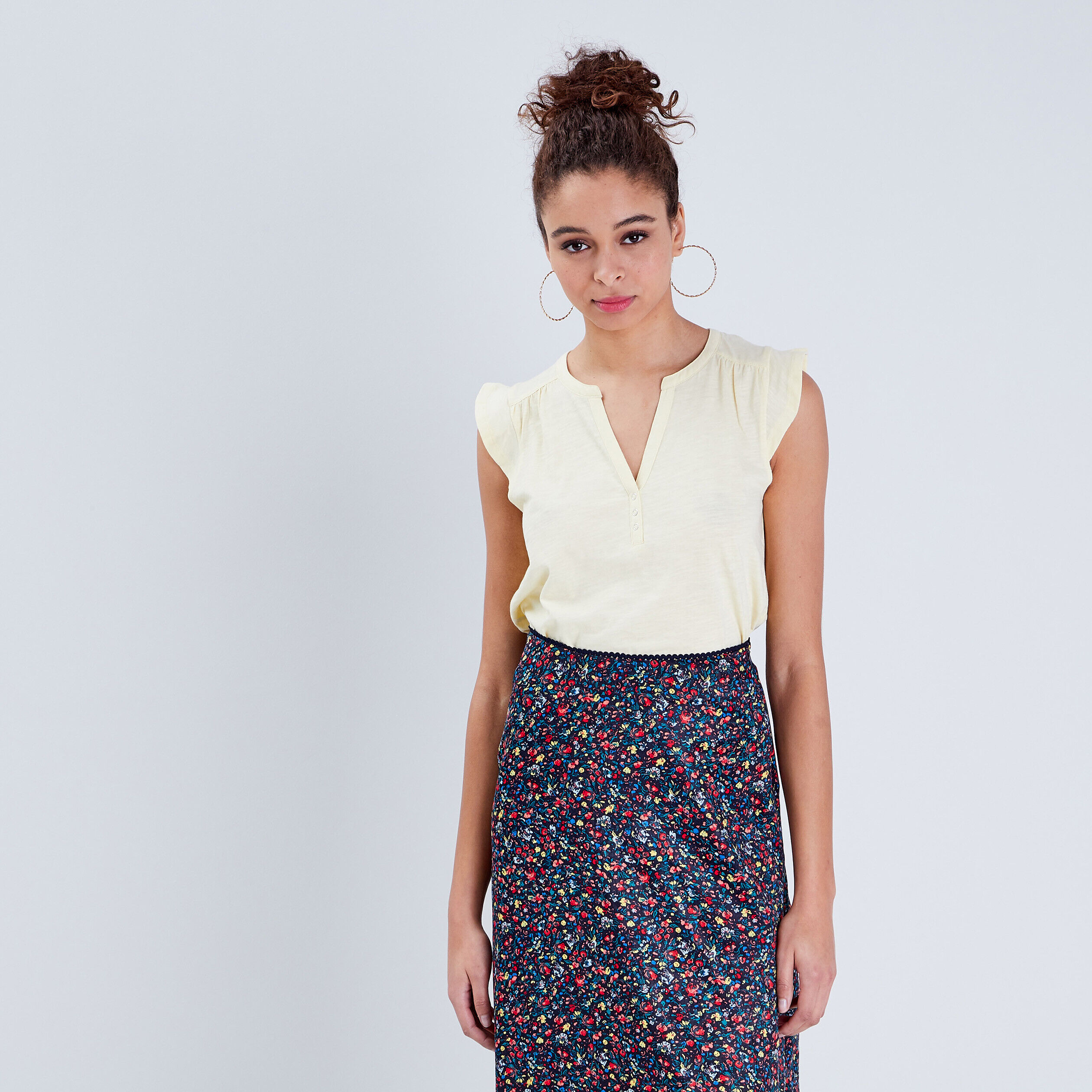 T-shirt manches courtes jaune clair femme | Cache Cache