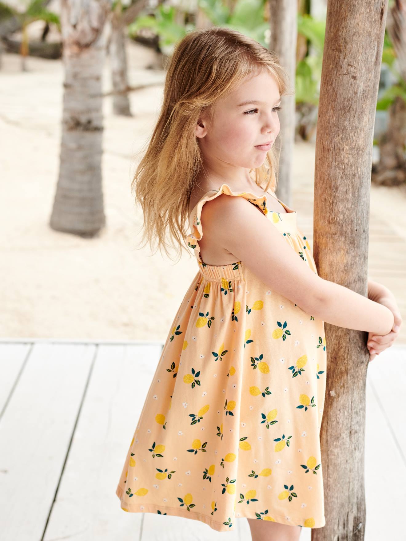 Robe à bretelles fille abricot poudré