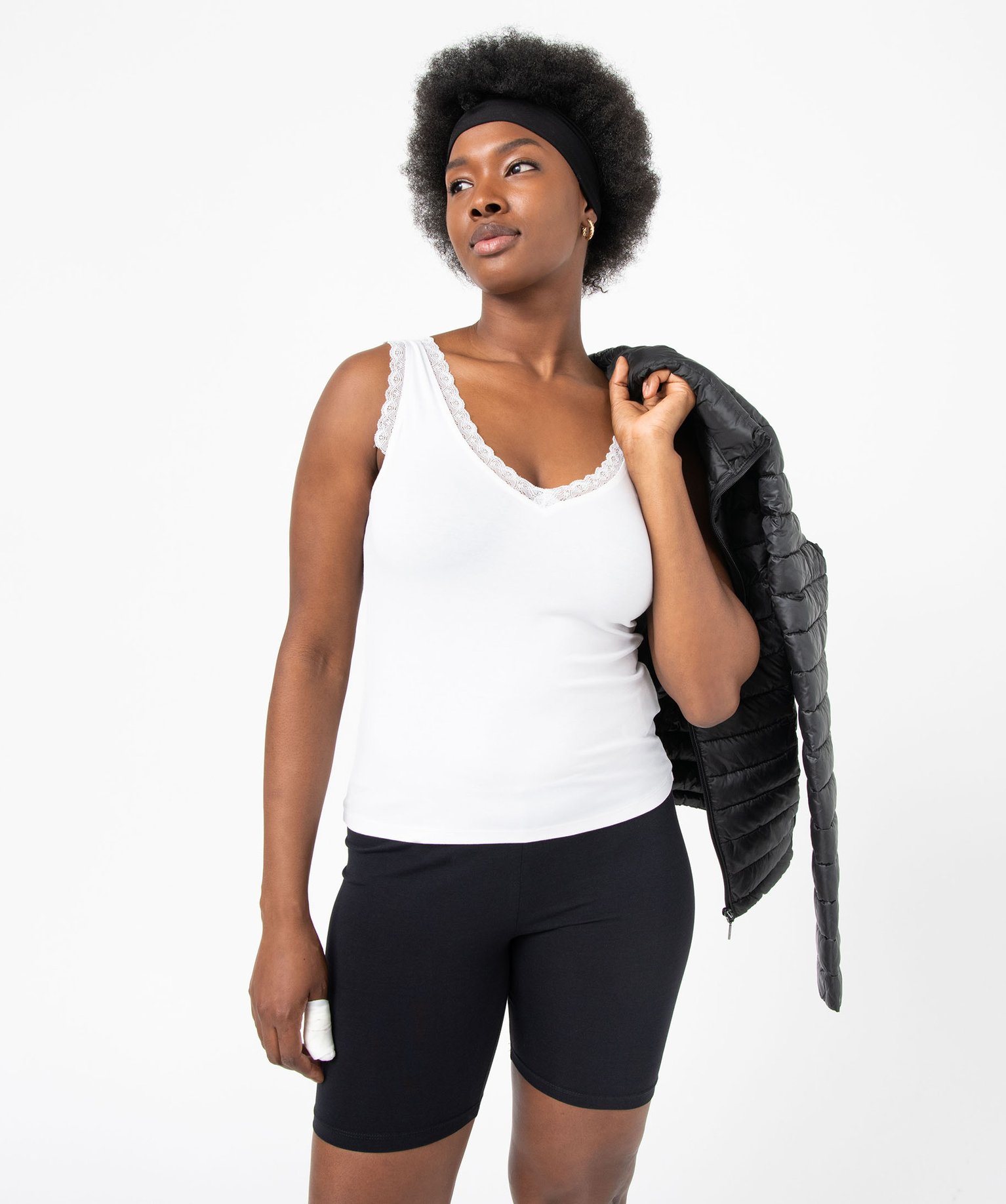 Débardeur femme avec décolleté en V en dentelle blanc | GEMO