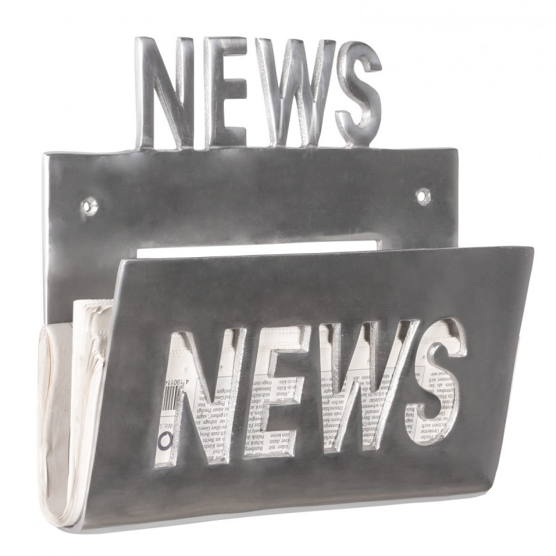 Wohnling Deko Prospekthalter NEWS für die Wand Design Zeitungshalter News Zeitschriftenhalter aus Aluminium Farbe Silbe