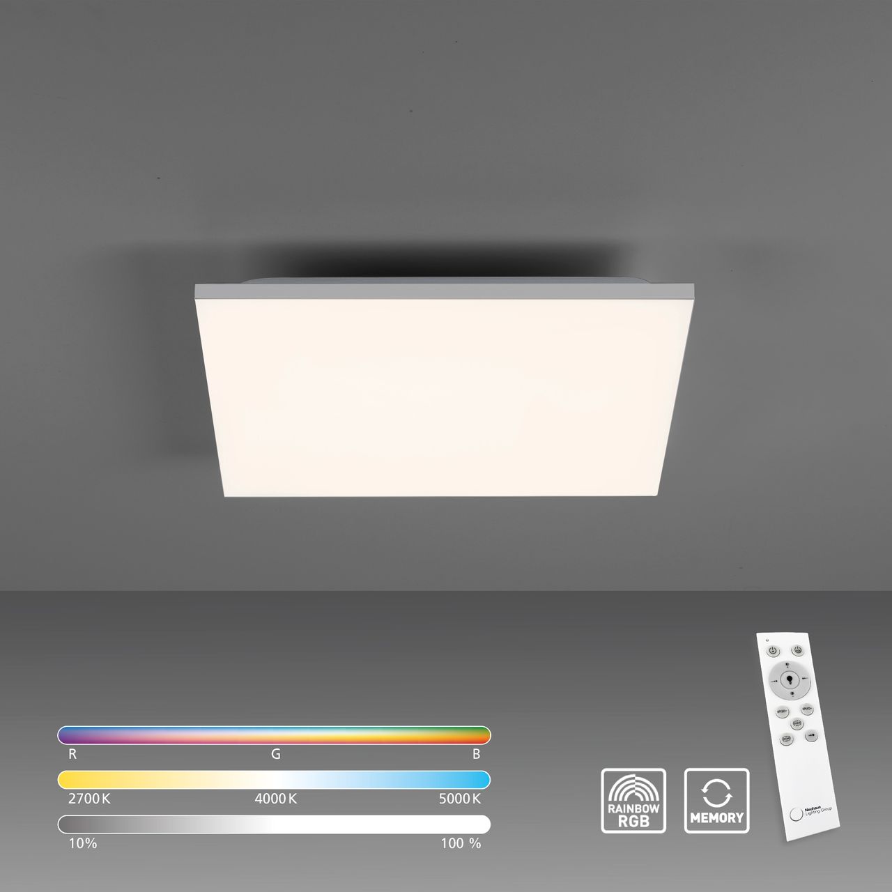 JUST LIGHT CONRAD, LED Deckenleuchte, dimmbar, CCT, RGB, IR-Fernbedienung, weiss