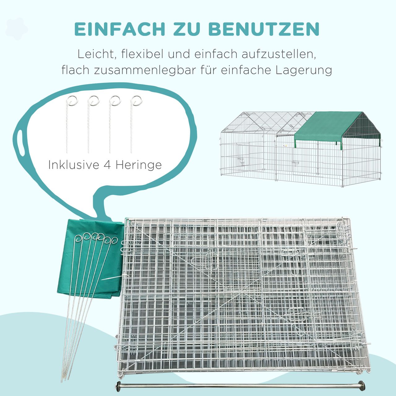 PawHut Freigehege, Kleintiergehege, Meerschweinchen Gehege, für Kleintiere, Grün
