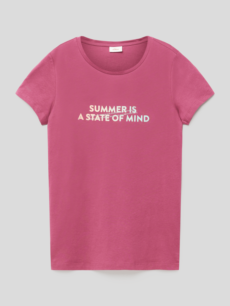 T-Shirt mit Statement-Print in fuchsia