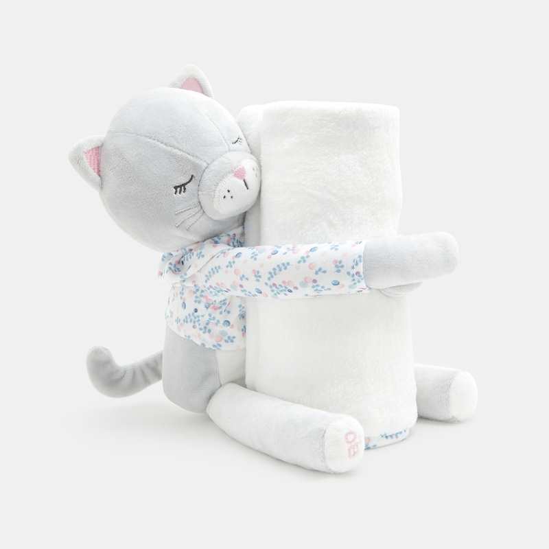 Doudou chat et plaid blanc naissance