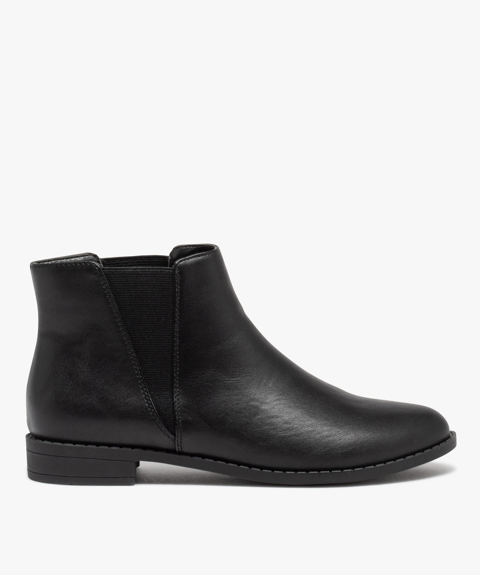 Boots Chelsea unies à talon plat femme noir | GEMO
