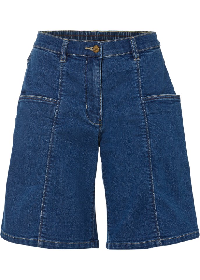 High-Waist-Jeans-Bermuda mit großen Taschen und Bequembund