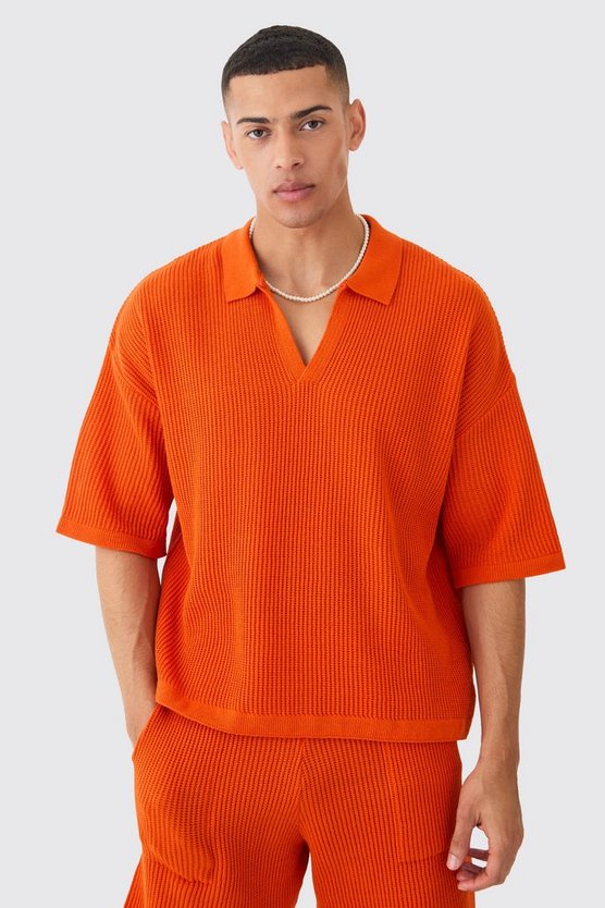 Kastiges geripptes Poloshirt mit kurzen Ärmeln