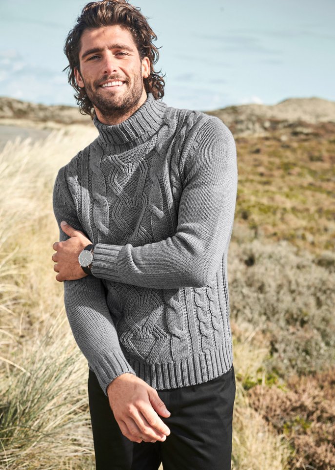 Rollkragenpullover mit Zopfmuster