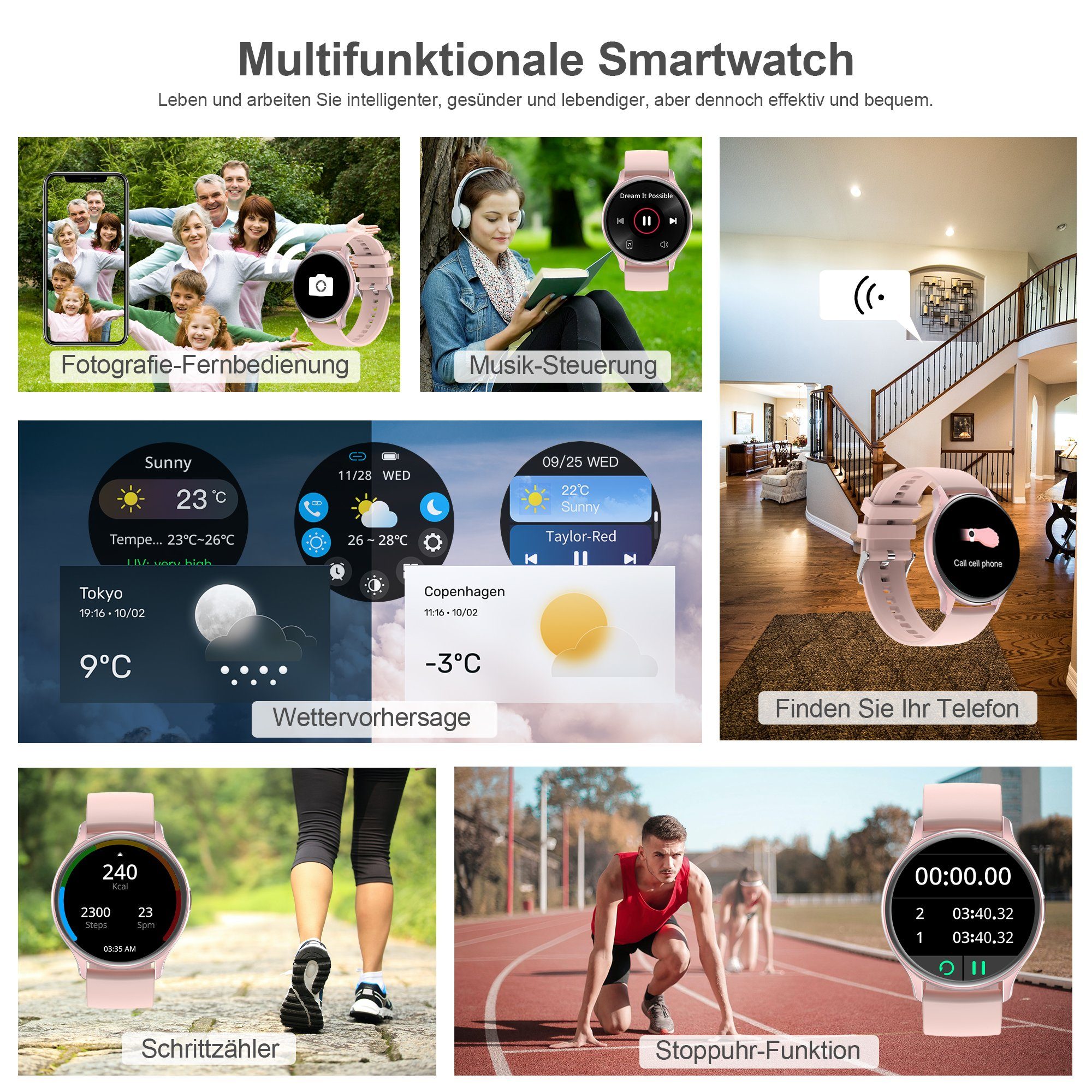 Mutoy Smartwatch für Damen Herren, Fitness Tracker Uhr Smartwatch (1,43 Zoll Runde AMOLED Touchscreen Zoll) Telefon Uhr mit Anruffunktion, IP68 Wasserdicht Fitness Uhr mit, Pulsmesser Schrittzähler Schlafmonitor Stoppuhr Musiksteuerung, Aktivitätstra