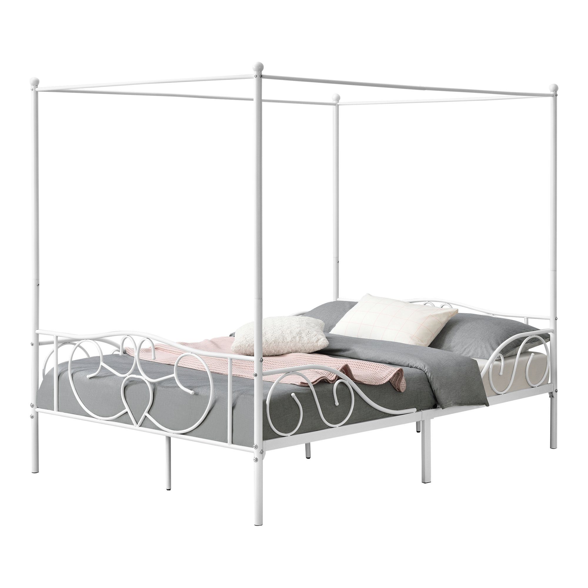 en.casa Himmelbett, Finström Metallbett Doppelbett 140x200cm Weiß