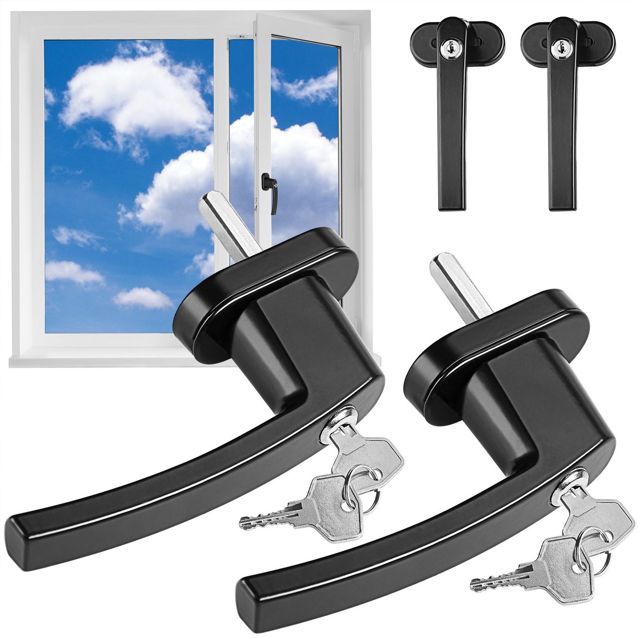 Casaria monzana® Fenstergriff 2er-Set Schwarz abschließbar