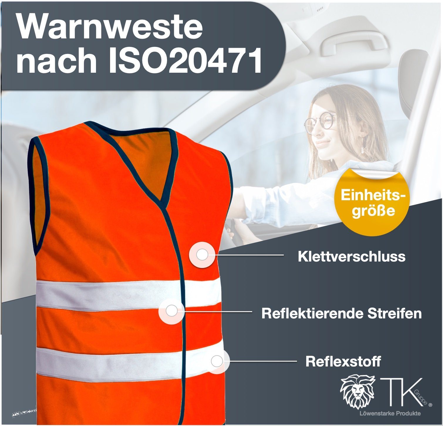 TK Gruppe Warnweste 4X Warnwesten Orange - Pannenweste 2024 Unfallweste ISO20471