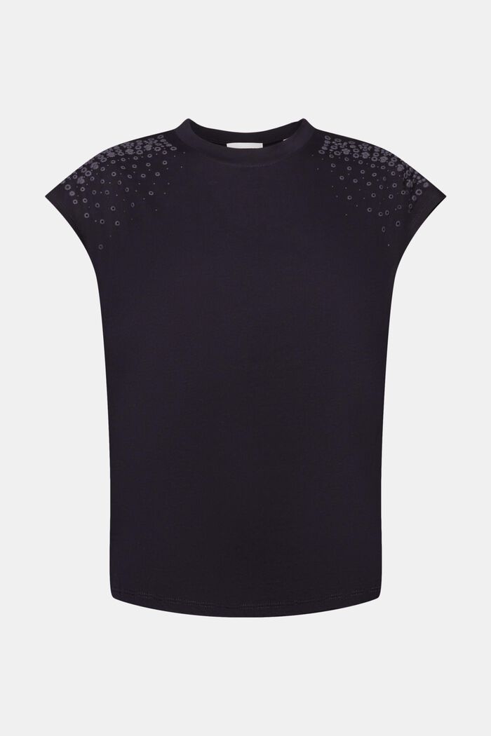 Ärmelloses Baumwoll-T-Shirt mit Blumenverzierung