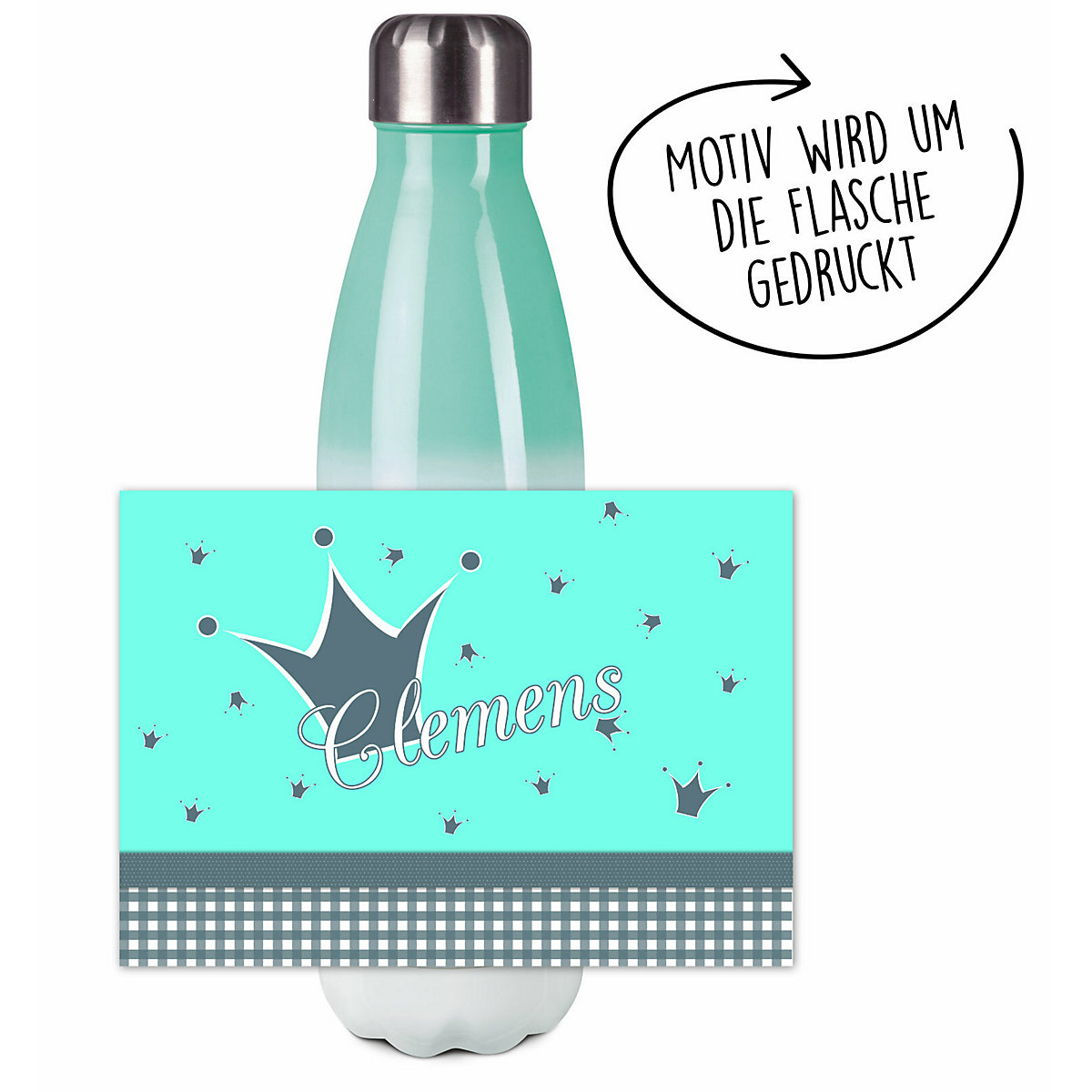 Edelstahl Kinder Thermoflasche / Trinkflasche bunt Krone Farbe türkis grau Spülmaschinenfest, Auslaufsicher, Bruchfest, Doppelwandig, Für Heißgetränke geeignet, Mit Deckel, Isoliert