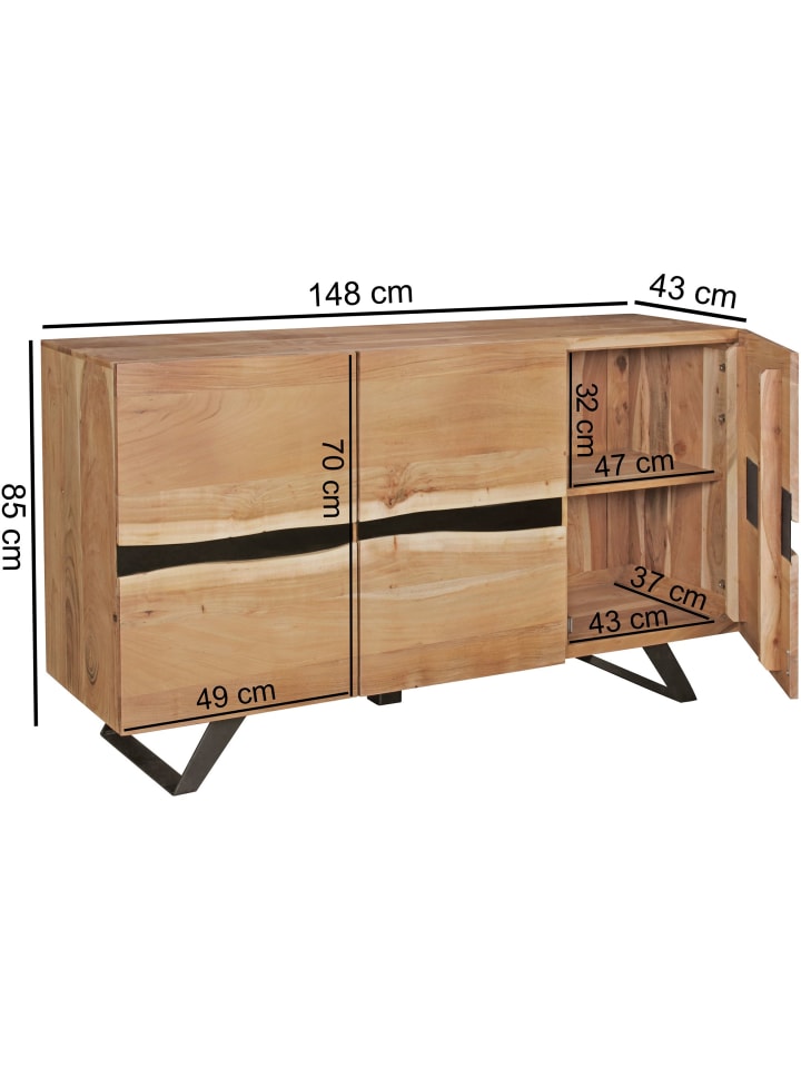 KADIMA DESIGN Sideboard 148 x 85 x 43 cm Massiv-Holz Natur Baumkante Anrichte günstig kaufen onesize