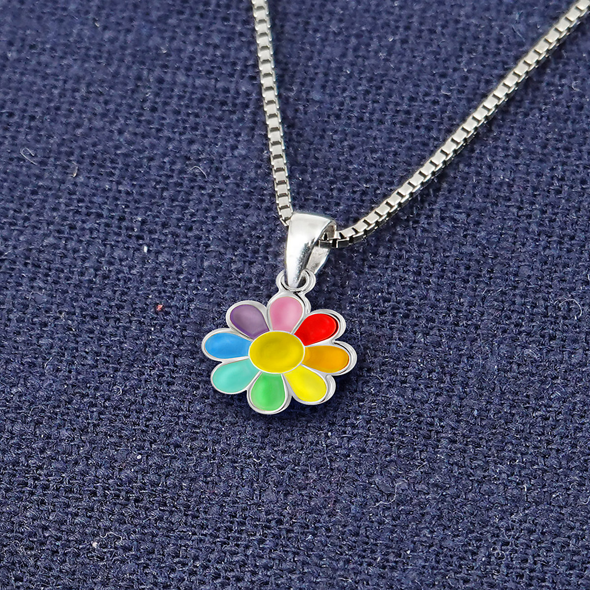 Mädchen-Halskette mit Blume Silber 925 Collier Halsketten