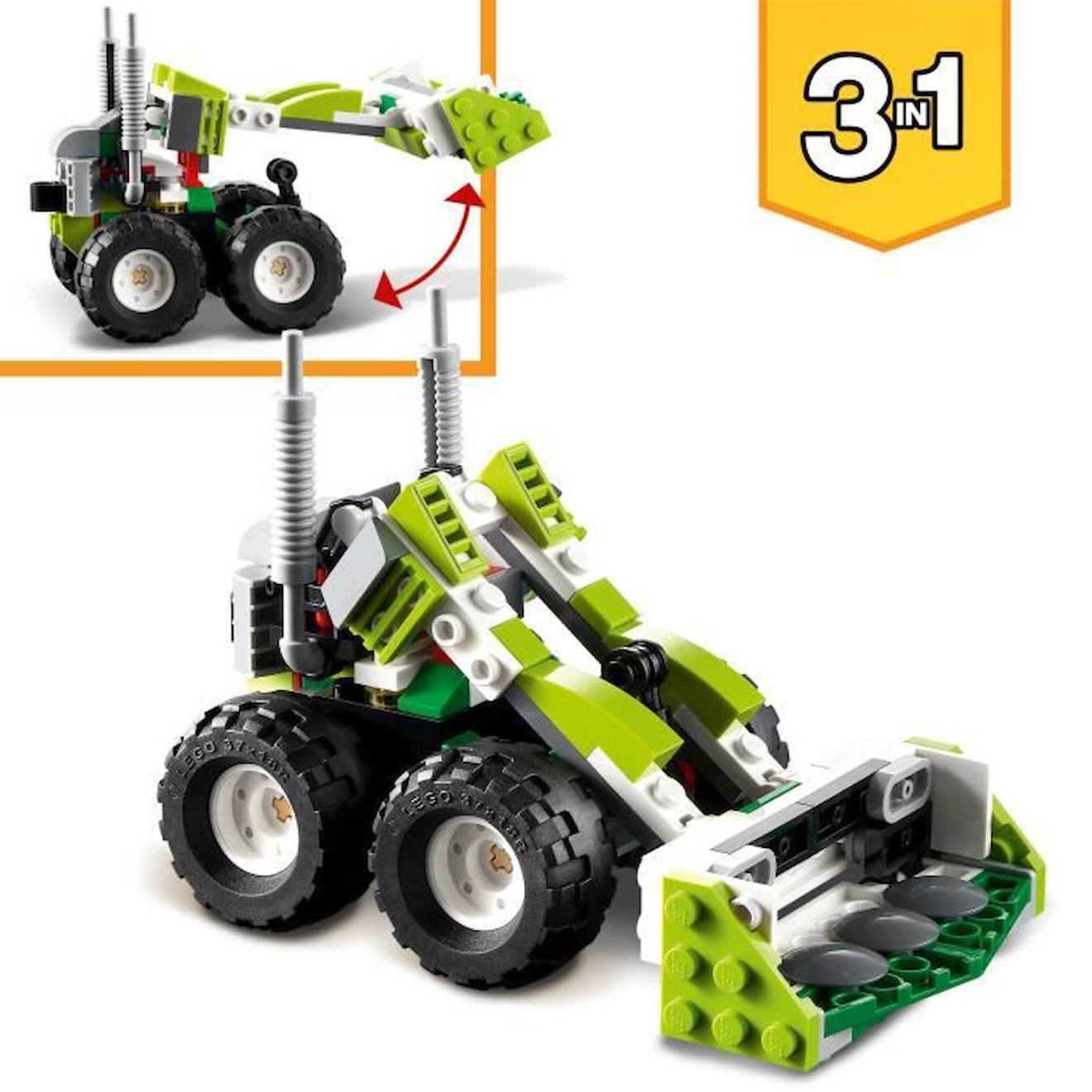 LEGO® 31123 Creator 3 en 1 Le Buggy Tout-Terrain, Chargeuse-Pelleteuse, VTT Jouet pour les Enfants, Ensemble de 3 Véhicules vert