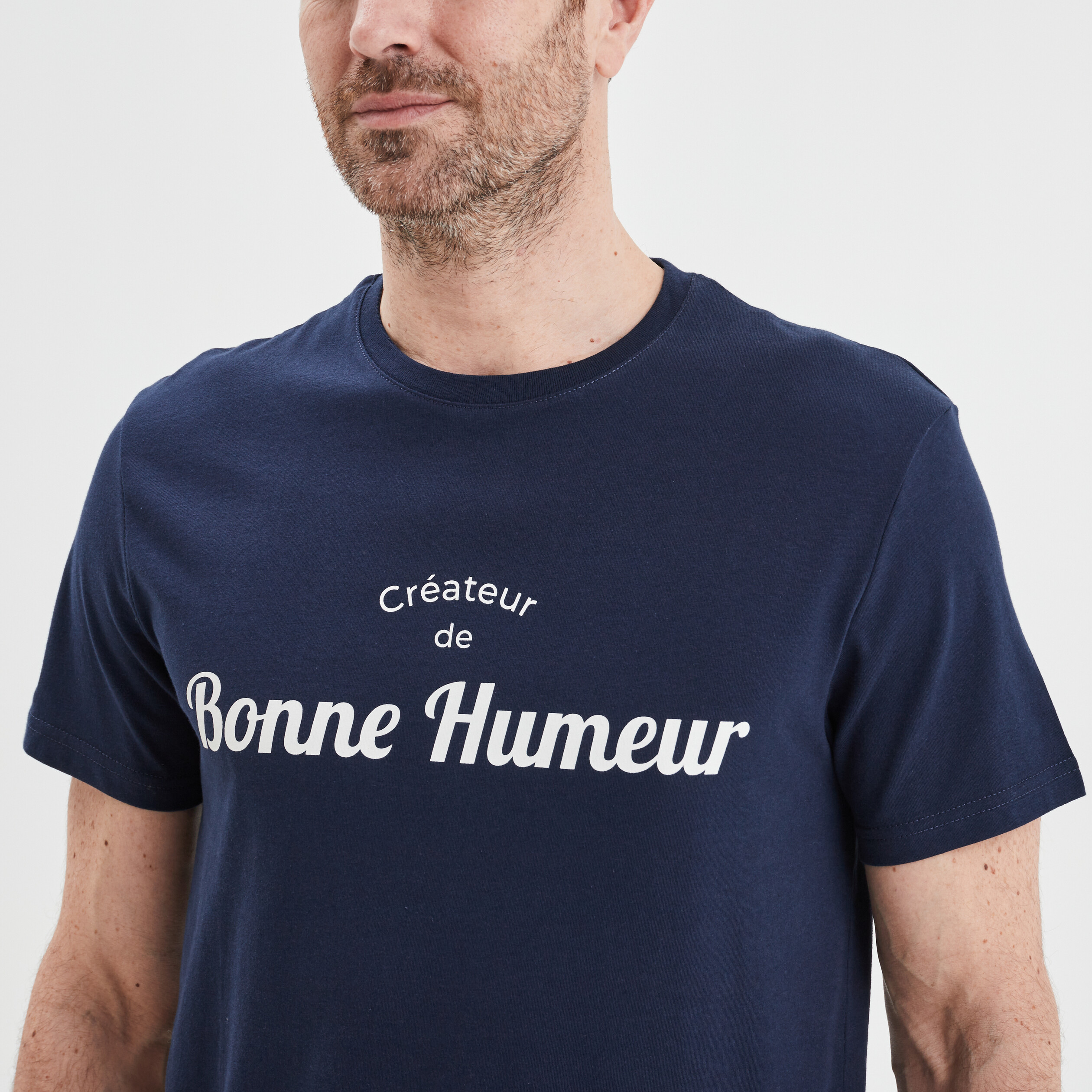 T-shirt col rond manches courtes coton bleu marine homme | La Halle