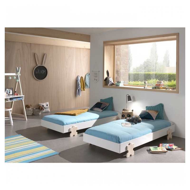 2 lits empilables 90x200cm Modulo puzzle blanc