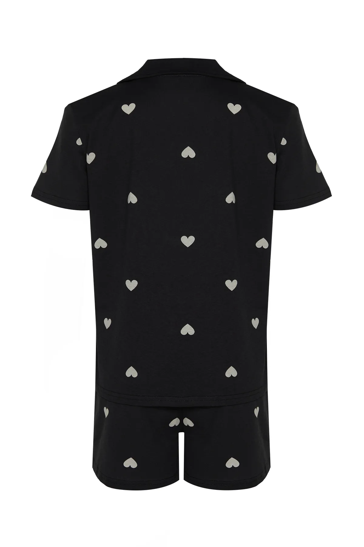 Trendyol Collection  Schwarzes, gestricktes Pyjama-Set mit Hemd und Shorts aus 100 % Baumwolle mit Herzmuster THMSS21PT0756